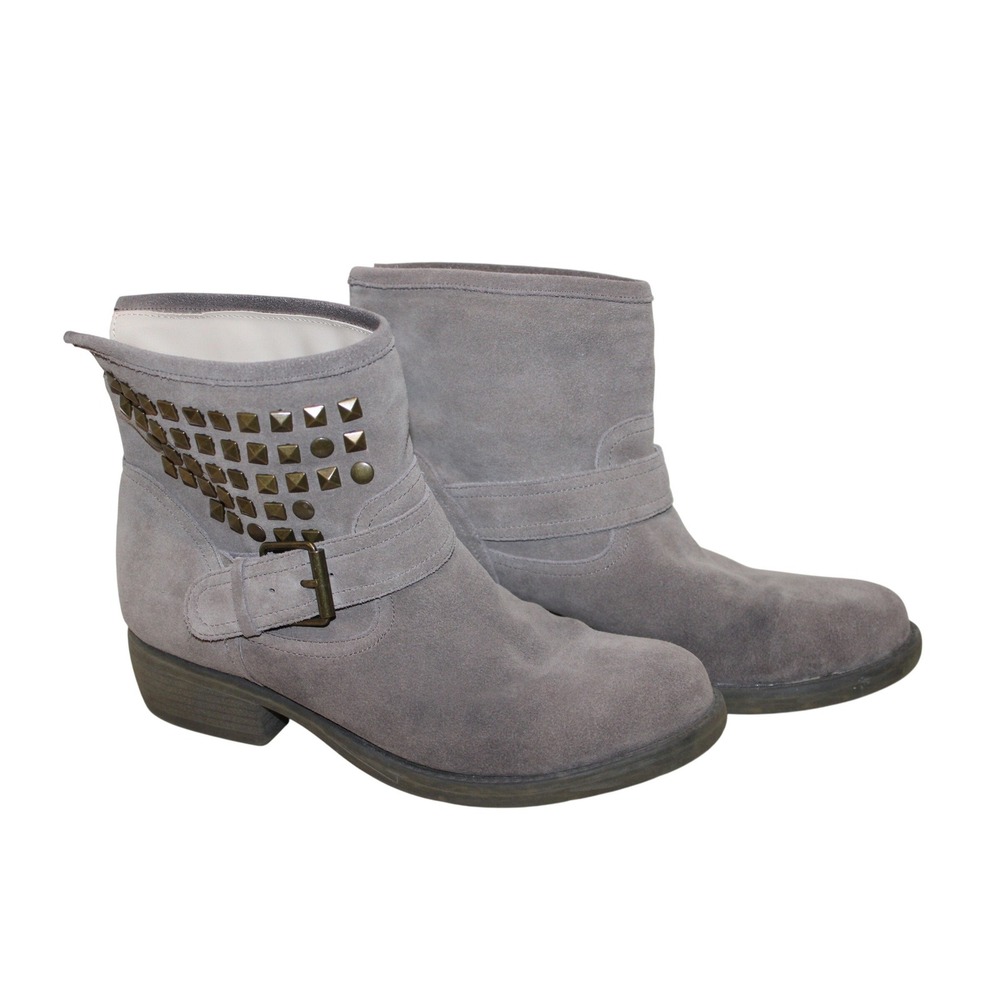 Steve Madden Outlaww Studded Suede Moto Ankle Boots Women 7.5 Grey